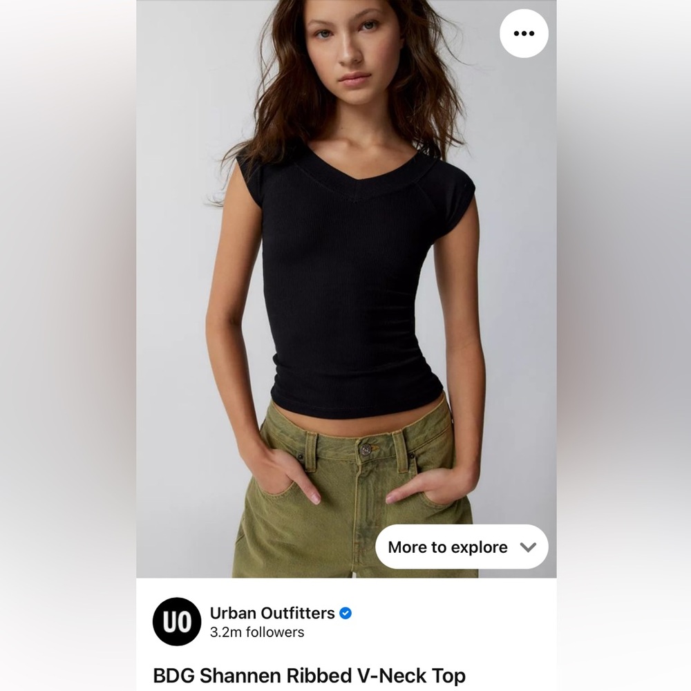 BDG Urban Outfitters Shannen Ribbed V Neck Short Cap Sleeve T shirt baby tee top - Picture 7 of 16